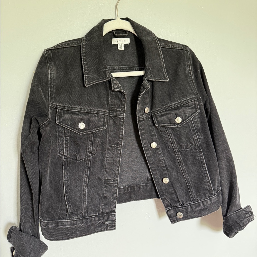Topshop Charcoal cropped Jean Jacket